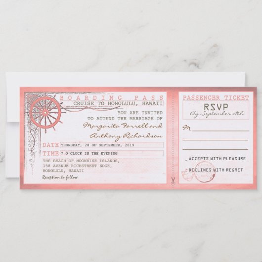 Carte d'embarquement mariage vintage avec RSVP (Devant)