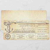 Carte d'embarquement mariage vintage avec RSVP (Devant / Derrière)