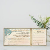 Carte d'embarquement mariage vintage avec RSVP (Debout devant)