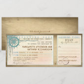 Carte d'embarquement mariage vintage avec RSVP (Devant / Derrière)