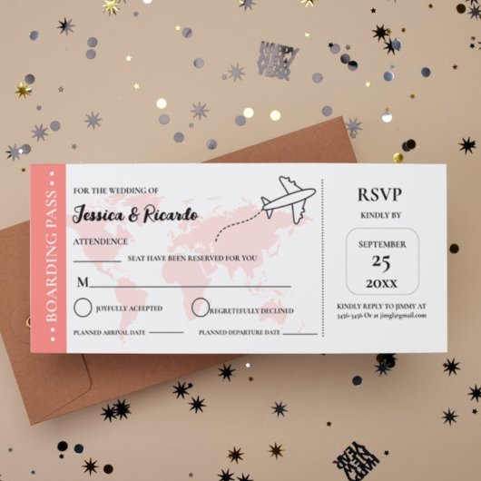 Carte d'embarquement moderne mariage RSVP