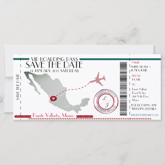 Carte d'embarquement modifiable Save the Date (Devant)