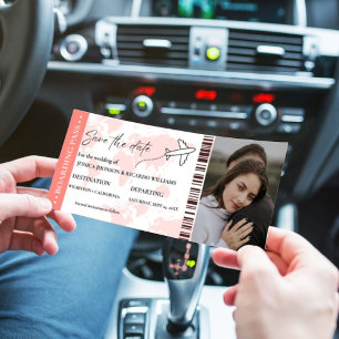 Carte d'embarquement monogramme save the date tick