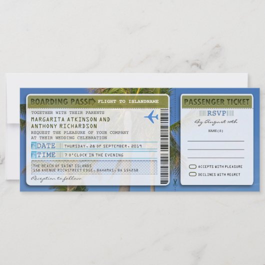 carte d'embarquement palms mariage billet-invitati (Devant)