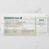 carte d'embarquement plage vagues mariage invite & (Devant)