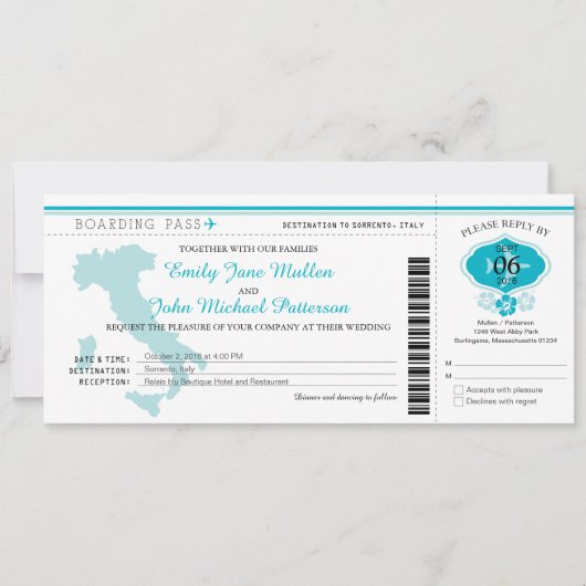 Carte d'embarquement pour Italie Faire-part de mar (Devant)