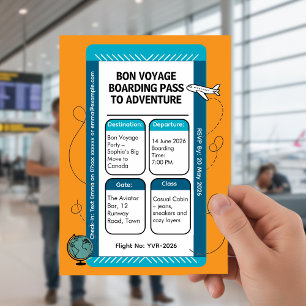 Carte d'embarquement pour la fête de voyage Bon Vo