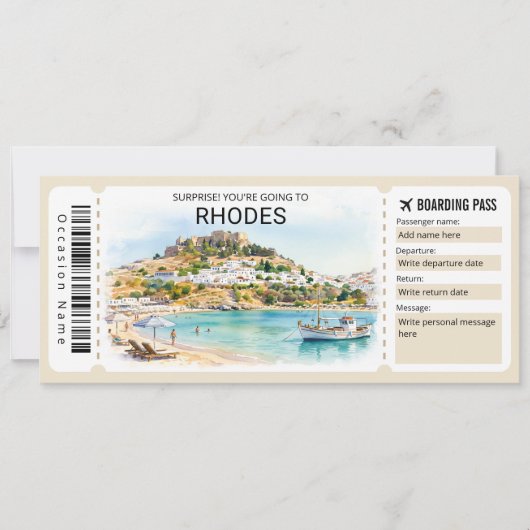 Carte d'embarquement pour le voyage à Rhodes (Devant)