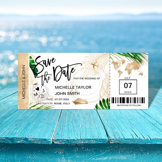 Carte d'embarquement pour le voyage de noces avec