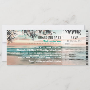 carte d'embarquement pour mariage sur plage tropi
