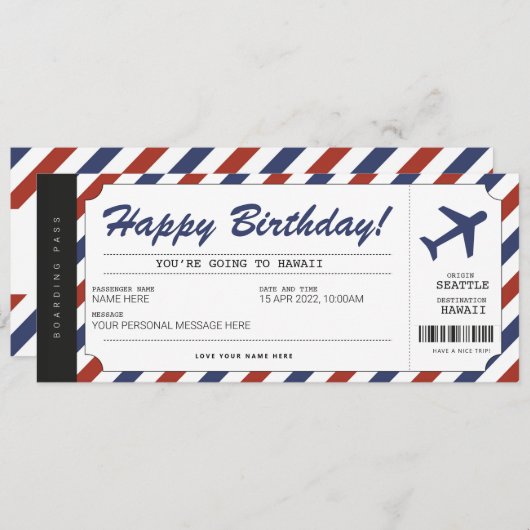 Carte d'embarquement pour un cadeau d'anniversaire (Devant / Derrière)