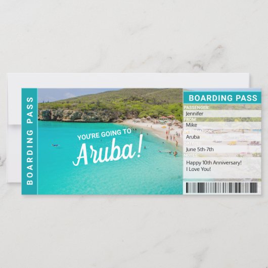 Carte d'embarquement pour un séjour à Aruba (Devant)