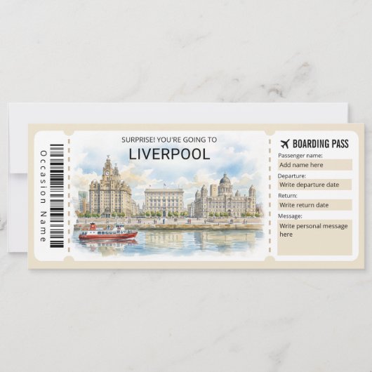 Carte d'embarquement pour un voyage à Liverpool (Devant)