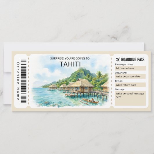 Carte d'embarquement pour un voyage à Tahiti (Devant)