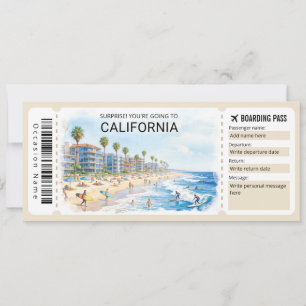 Carte d'embarquement pour un voyage en Californie