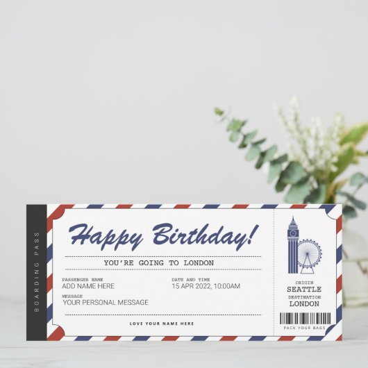 Carte d'embarquement pour un voyage surprise à Lon (Debout devant)
