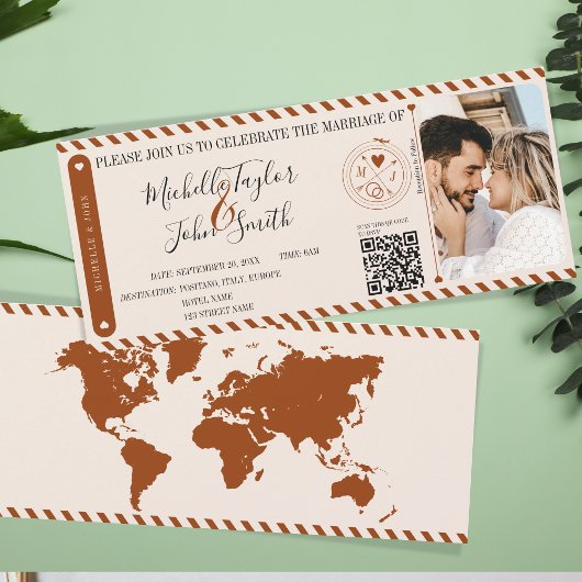 Carte d'embarquement QR Code pour mariage de desti
