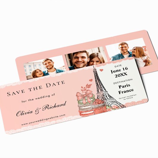 Carte d'embarquement Rose Romantique Paris Save th
