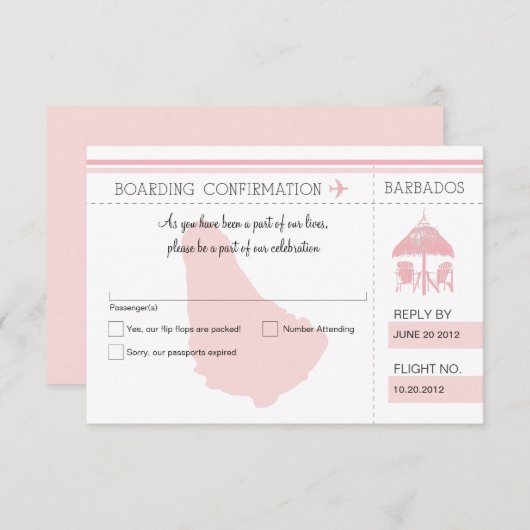 Carte d'embarquement RSVP à BARBADOS (Devant / Derrière)