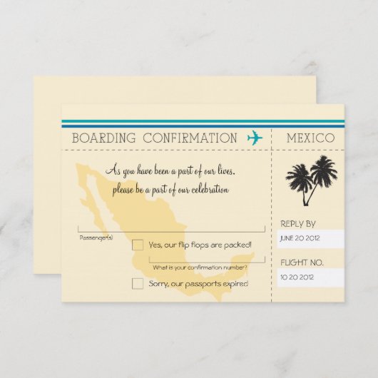 Carte d'embarquement RSVP au Mexique (Devant / Derrière)