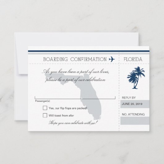 Carte d'embarquement RSVP pour Floride Bleu et Gri (Devant)