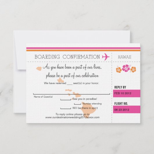 Carte d'embarquement RSVP pour Hawaï (Devant)