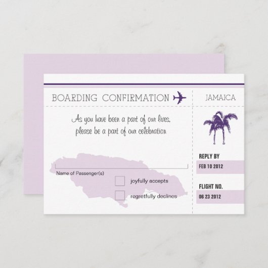 Carte d'embarquement RSVP pour la JAMAÏQUE (Devant / Derrière)