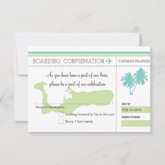 Carte d'embarquement RSVP pour les ÎLES CAÏMANES (Devant)