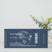 Carte d'embarquement Save the Date – Navy & Or (Debout devant)
