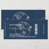 Carte d'embarquement Save the Date – Navy & Or (Devant / Derrière)
