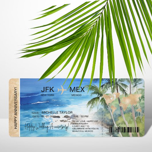 Carte d'embarquement Surprise Trip Ticket Palm Car