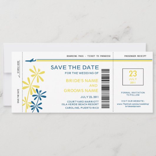 Carte d'embarquement tropical Enregistrer la date (Devant)