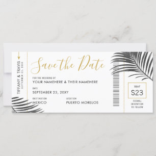 Carte d'embarquement Tropical Palm Leaf Save Date 