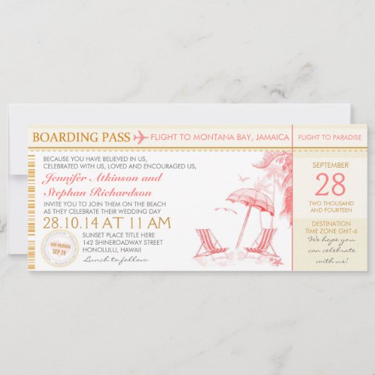 carte d'embarquement tropicale destination mariage (Devant)