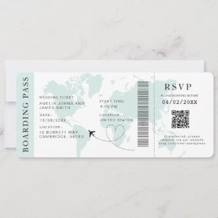 Carte d'embarquement turquoise Destination mariage
