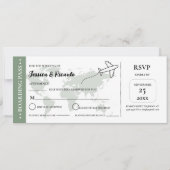 Carte d'embarquement verte mariage RSVP (Devant)