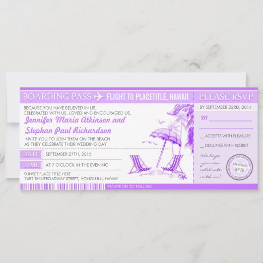 carte d'embarquement violet billets invitations ma (Devant)