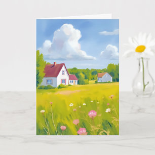 Carte Demeure Campagnarde Champs Verts Luxuriants Aquare