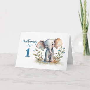 Carte Demi-anniversaire pour garçon mou Aquarelle Elépha