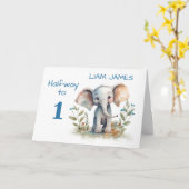 Carte Demi-anniversaire pour garçon mou Aquarelle Elépha (Fleur jaune)