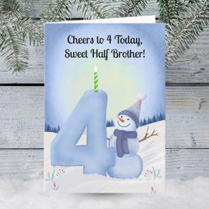 Carte Demi-frère 4e anniversaire Bonhomme de neige avec