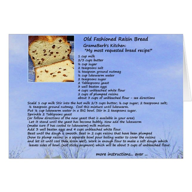 Carte démodée de recette de pain de raisin sec (Devant horizontal)