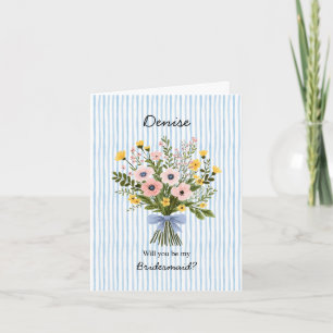Carte Demoiselle d'honneur à rayure bleue + Bouquet de m