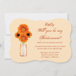 Carte demoiselle d'honneur bocal à fleurs orange