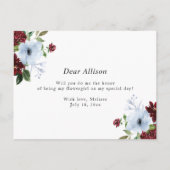 carte demoiselle d'honneur burgundy bleu poussiére (Dos)