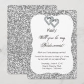 Carte Demoiselle d'Honneur Cœurs Diamant Pailletés (Devant / Derrière)