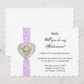 Carte Demoiselle d'Honneur Licorne Violet Dentelle (Devant / Derrière)