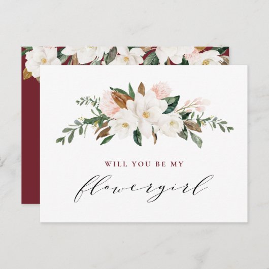 carte demoiselle d'honneur magnolia bordeaux (Devant / Derrière)