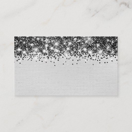 Carte d'emplacement chic Glittery Black Silver (Dos)