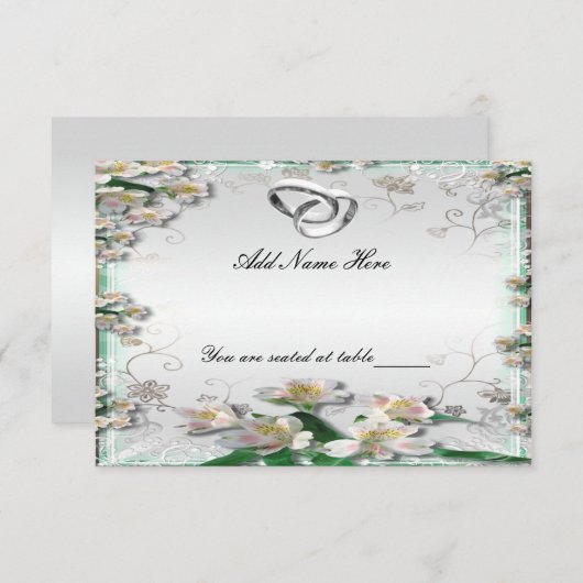 Carte d'emplacement de table florale blanche éléga (Devant / Derrière)